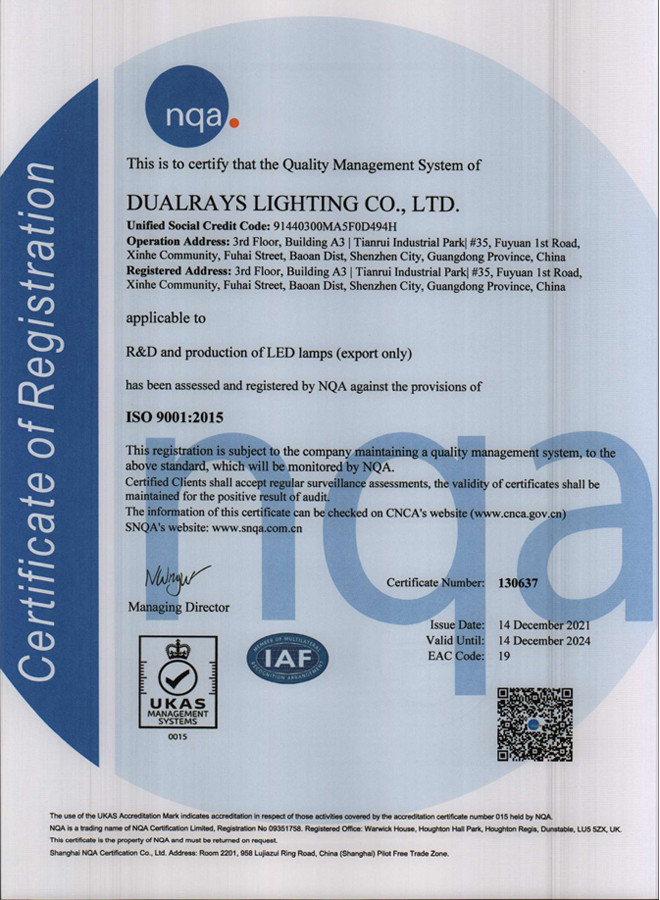 CHINA DUALRAYS LIGHTING Co.,LTD. Certificaten