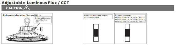 HB2 DIP Schakelbare Vermogen en 3CCT UFO LED High Bay Licht 100W 150LPW met Noodfunctie optioneel