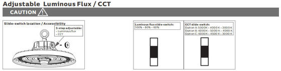 HB3 DIP Schakelbare Vermogen en 3CCT UFO LED High Bay Licht 150W 192LPW met 20W/30W@3UUR Nood