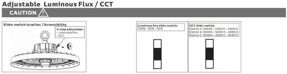 HB3H DIP Schakelbare stroom en 3CCT UFO LED High Bay Light 100W 150LPW met 20W/30W @ 3 uur Noodfunctie optioneel