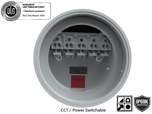 1,5 m 60 W IP69K IK10 MTB7 maritieme LED-buislamp voor dokken en doorgangen met 3 of 5 doorvoerbare bedrading en DIP-schakelbare voeding / 3CCT / 3-fasige wisseling