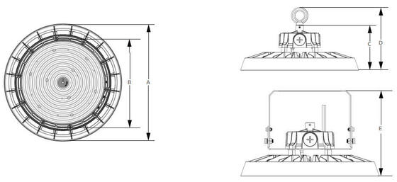 200lm/W IP66 IK08 ENEC RG1 Aluminium voor DUALRAYS VERLICHTING HB5 Hoogbouwlamp 200W 1-10V 120-277V Dimbaar Magazijn Fabriek Logistieke Hal 100000h